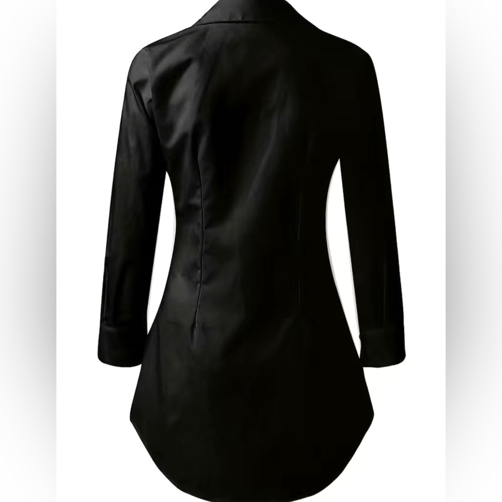 Plus Size Elegant Blouse Solid Long Sleeve Turn D… - image 4